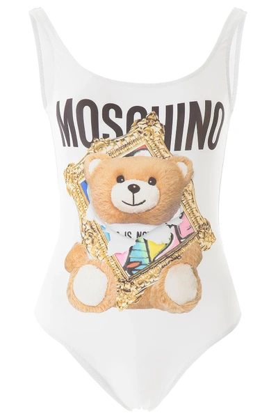 Shop Moschino Teddy Bear Swimsuit In White,yellow