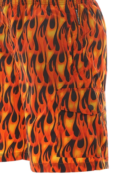 Shop Palm Angels Flame Print Swim Trunks In Orange,yellow,black