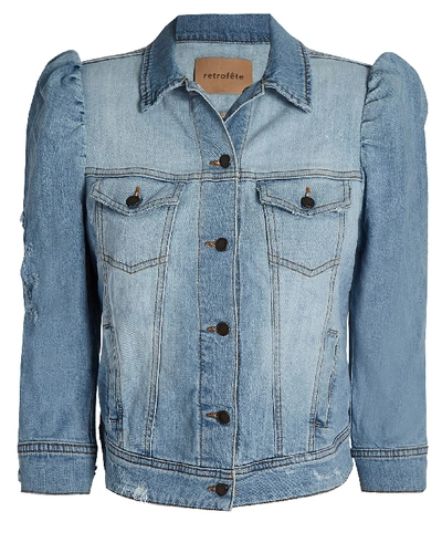 Shop Retroféte Ada Cropped Denim Jacket In Denim-lt