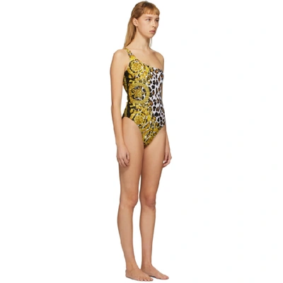 Shop Versace Underwear Black And White Leo Baroque Swimsuit In A7900 Black