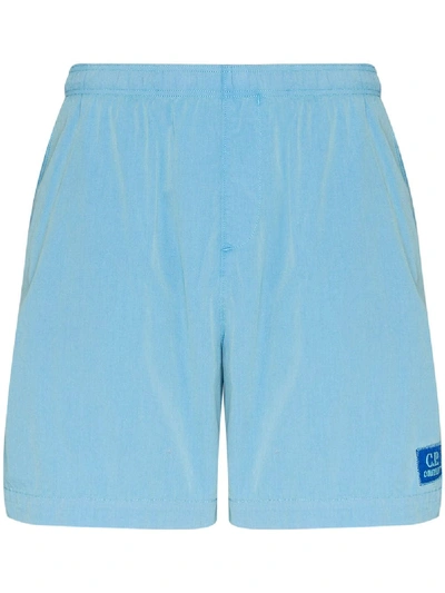 Shop C.p. Company Badeshorts Mit Logo-patch In Blue