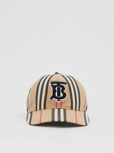 Shop Burberry Monogram Motif Icon Stripe Cotton Baseball Cap In Archive Beige