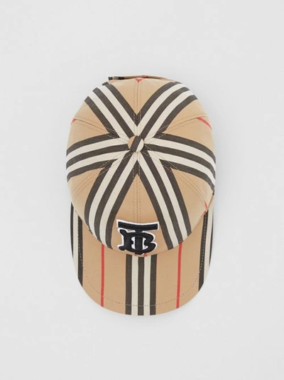 Shop Burberry Monogram Motif Icon Stripe Cotton Baseball Cap In Archive Beige