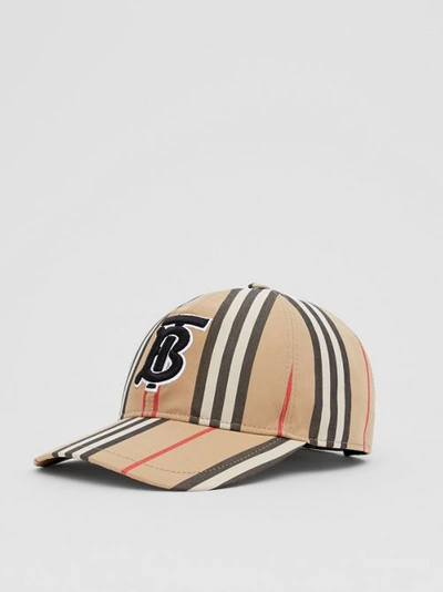 Shop Burberry Monogram Motif Icon Stripe Cotton Baseball Cap In Archive Beige