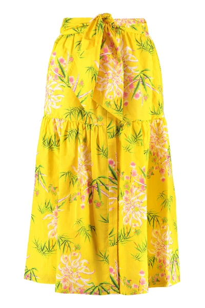 Shop Kenzo Printed Midi Skirt In Yellow