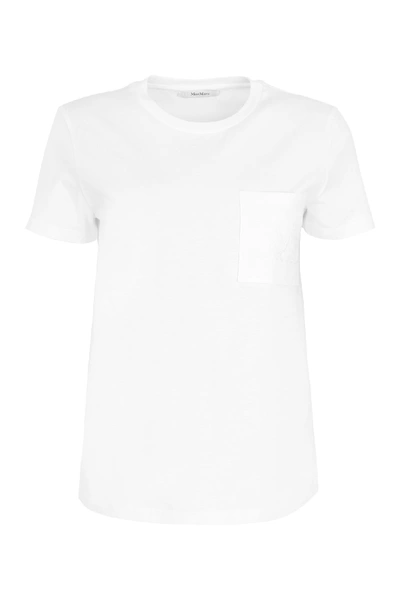 Shop Max Mara Vicario Cotton T-shirt With Chest Pocket In White