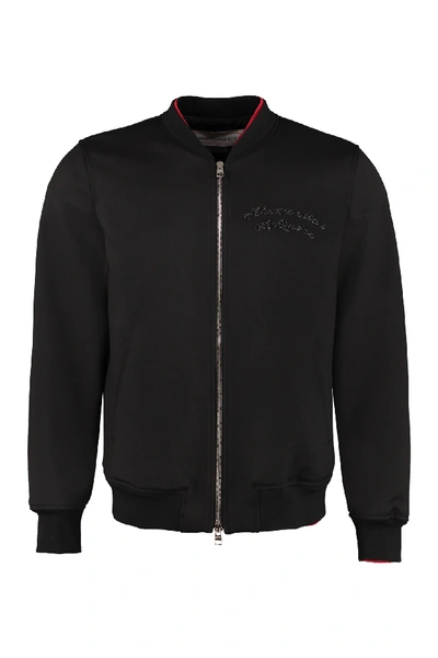 Shop Alexander Mcqueen Embroidered Wool Bomber Jacket In Black