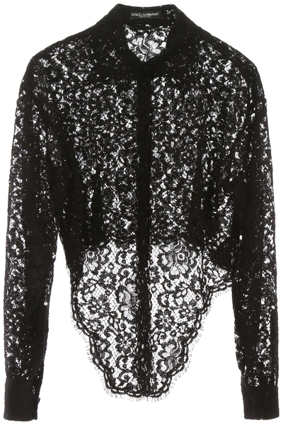 Shop Dolce & Gabbana Lace Shirt In Nero (black)