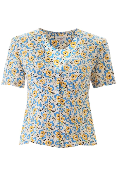Shop Hvn Dylan Shirt In Blue And Orange Flower (beige)