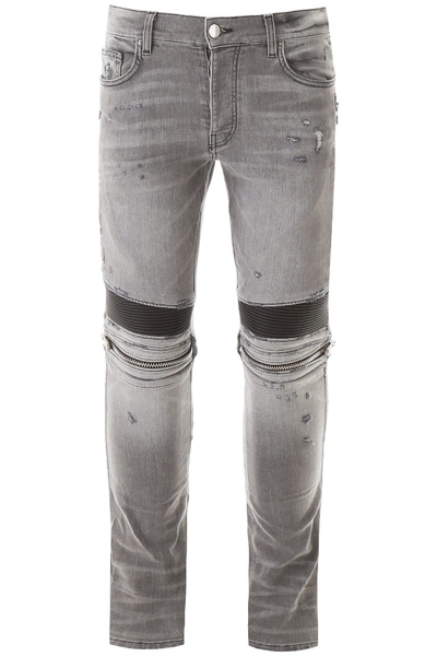 Shop Amiri Slim Fit Biker Jeans In Smoke Grey Black (grey)