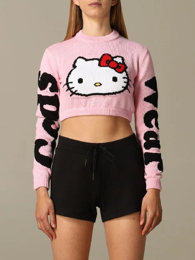 Shop Gcds Sweater  Cropped Shirt With Hello Kitty In Pink