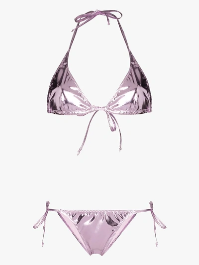 Shop Lisa Marie Fernandez Metallic Triangle Bikini In Purple