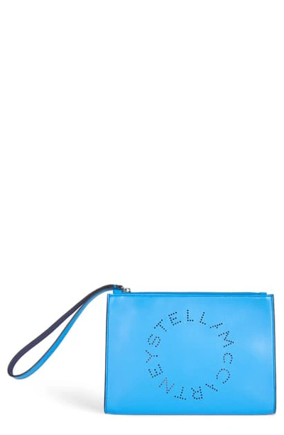 Shop Stella Mccartney Perforated Logo Alter Nappa Faux Leather Pouch In Blue River