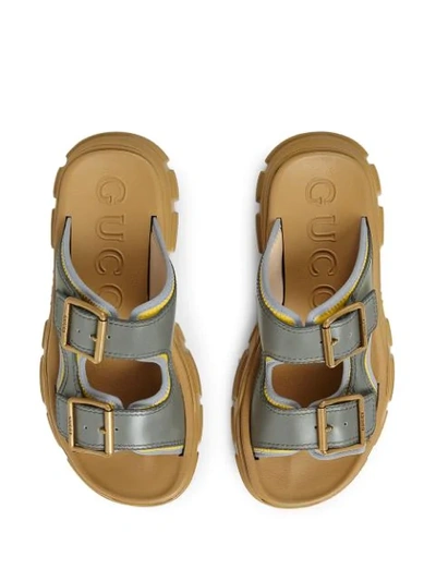 Shop Gucci Chunky Sole Buckle Sandals In Grey