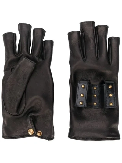 Shop Gucci Studded Fingerless Gloves In Black