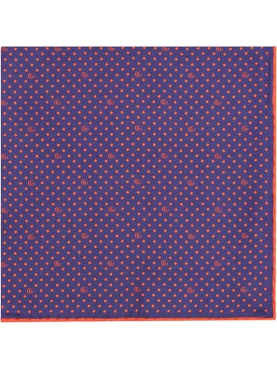 Shop Gucci Double G Polka-dot Pocket Square In Blue