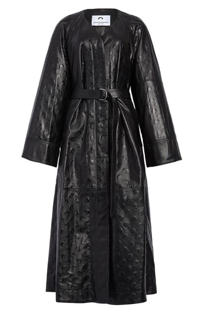 Shop Marine Serre Moon Print Upcycled Leather Macintosh Coat In Black