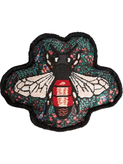 Shop Gucci Bee Embroidered Cushion In Black ,green