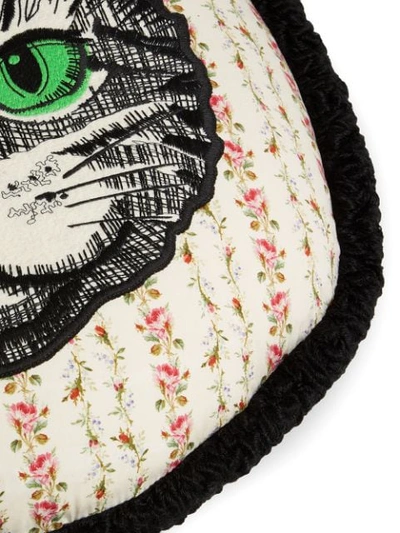 Shop Gucci Mystic Cat Embroidered Cushion In Black ,neutral