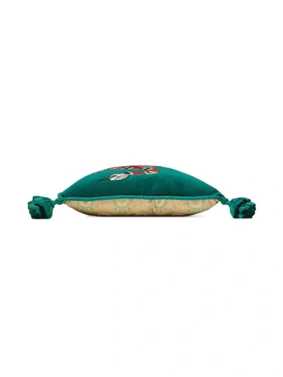 Shop Gucci Velvet Cushion With Snake Embroidery In Green