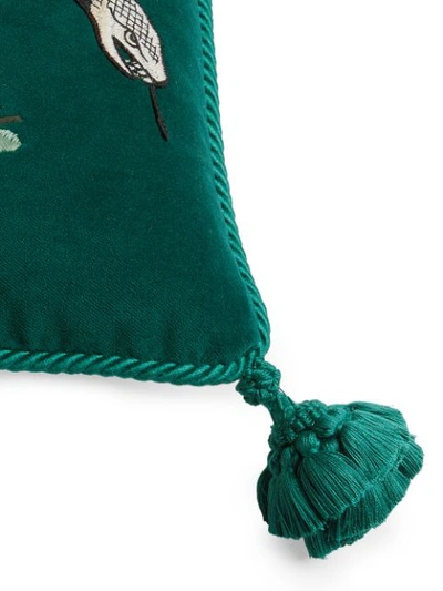 Shop Gucci Velvet Cushion With Snake Embroidery In Green