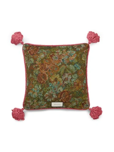 Shop Gucci Cat-embroidery Velvet Cushion In Pink