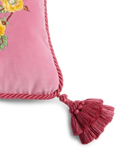 Shop Gucci Cat-embroidery Velvet Cushion In Pink