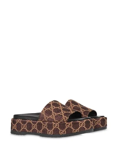 Shop Gucci Gg Lamé Slide Sandals In Brown