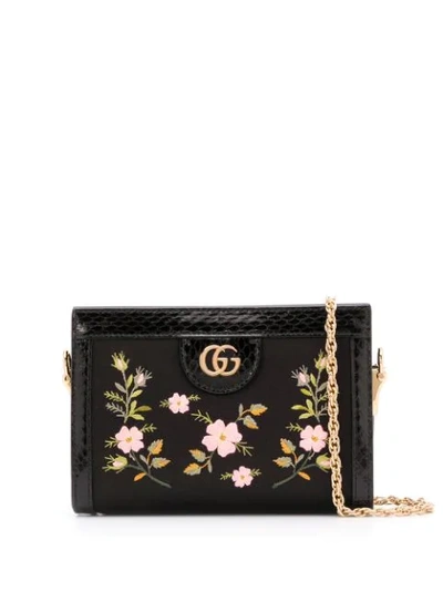 Shop Gucci Ophidia Floral Crossbody Bag In Black