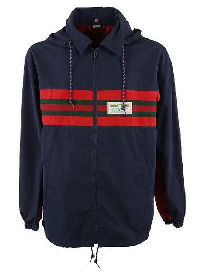 Shop Gucci Men's Blue Polyester Outerwear Jacket