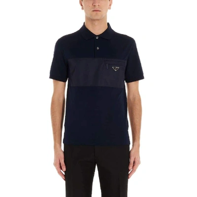 Shop Prada Blue Cotton Polo Shirt
