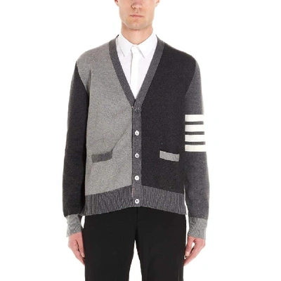 Thom Browne Milano Stitch Cotton Multi-colour 4 Bar Cardigan In Grey