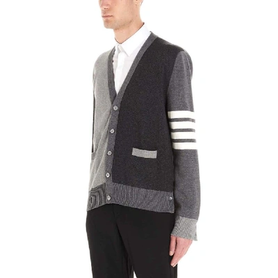 Thom Browne Milano Stitch Cotton Multi-colour 4 Bar Cardigan In Grey