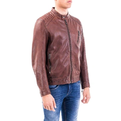Shop Belstaff Men's Brown Leather Outerwear Jacket