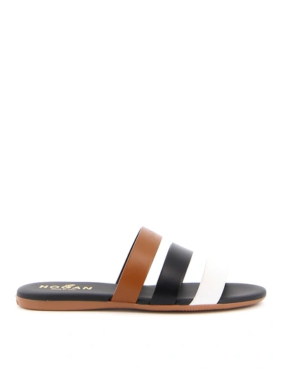 Shop Hogan Triple Band Leather Sandals In Multicolour