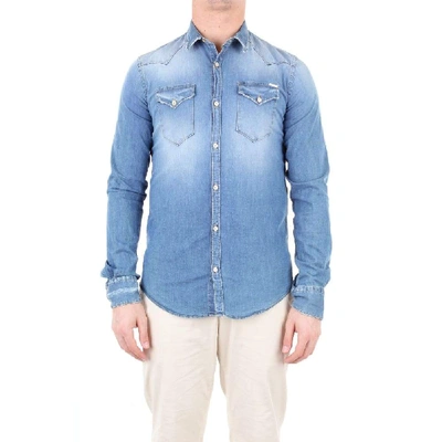 Shop Aglini Men's Light Blue Cotton Shirt