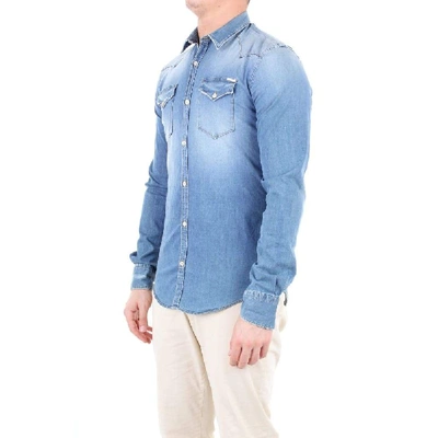 Shop Aglini Men's Light Blue Cotton Shirt