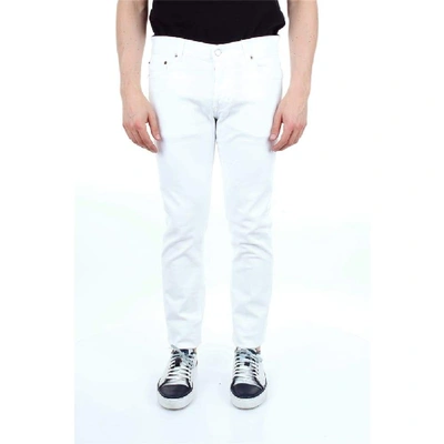 Shop Aglini Men's White Cotton Jeans