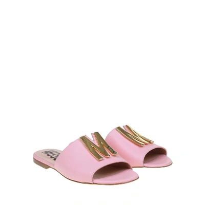 Shop Moschino Pink Leather Sandals