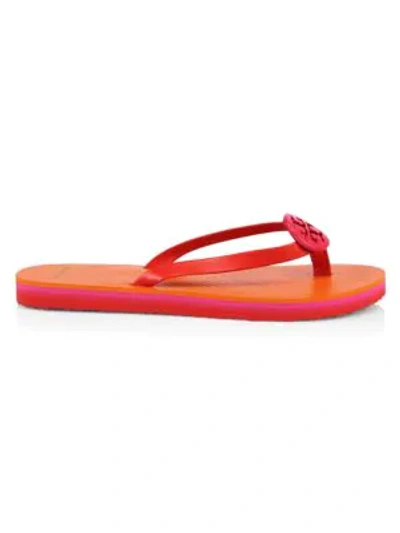 Shop Tory Burch Minnie Leather-trimmed Flip Flops In Bright Sambatory Orange Multi