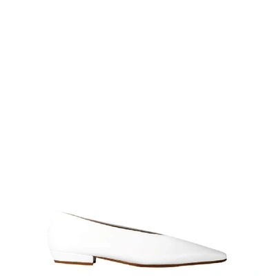 Shop Bottega Veneta White Leather Flats