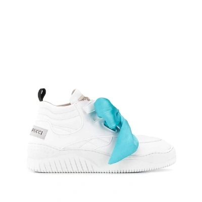 Shop Emilio Pucci White Leather Hi Top Sneakers