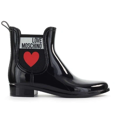 Shop Love Moschino Black Patent Leather Ankle Boots