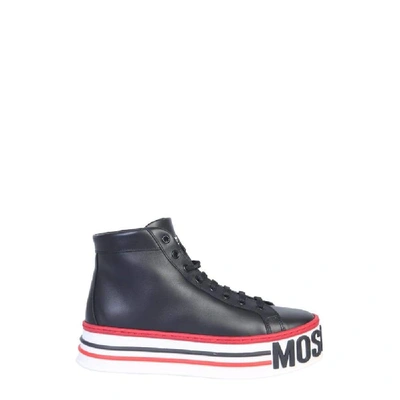 Shop Moschino Women's Black Leather Hi Top Sneakers