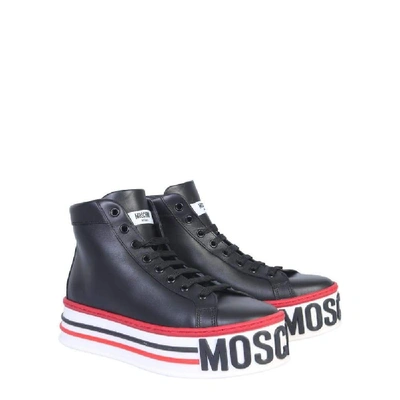 Shop Moschino Women's Black Leather Hi Top Sneakers