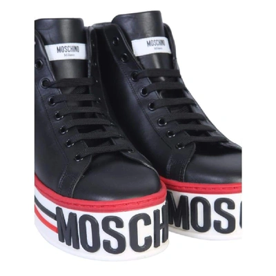 Shop Moschino Women's Black Leather Hi Top Sneakers