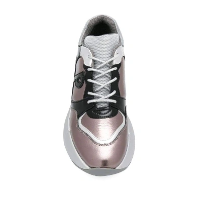 Shop Pinko Bronze Leather Sneakers