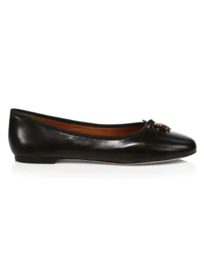 Shop Tory Burch Women's Tory Charm Leather Ballet Flats In Perfect Black