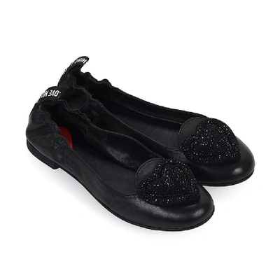 Shop Love Moschino Women's Black Leather Flats