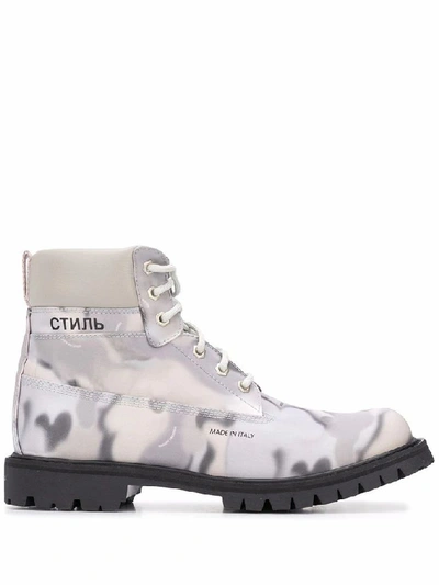Shop Heron Preston Grey Leather Ankle Boots
